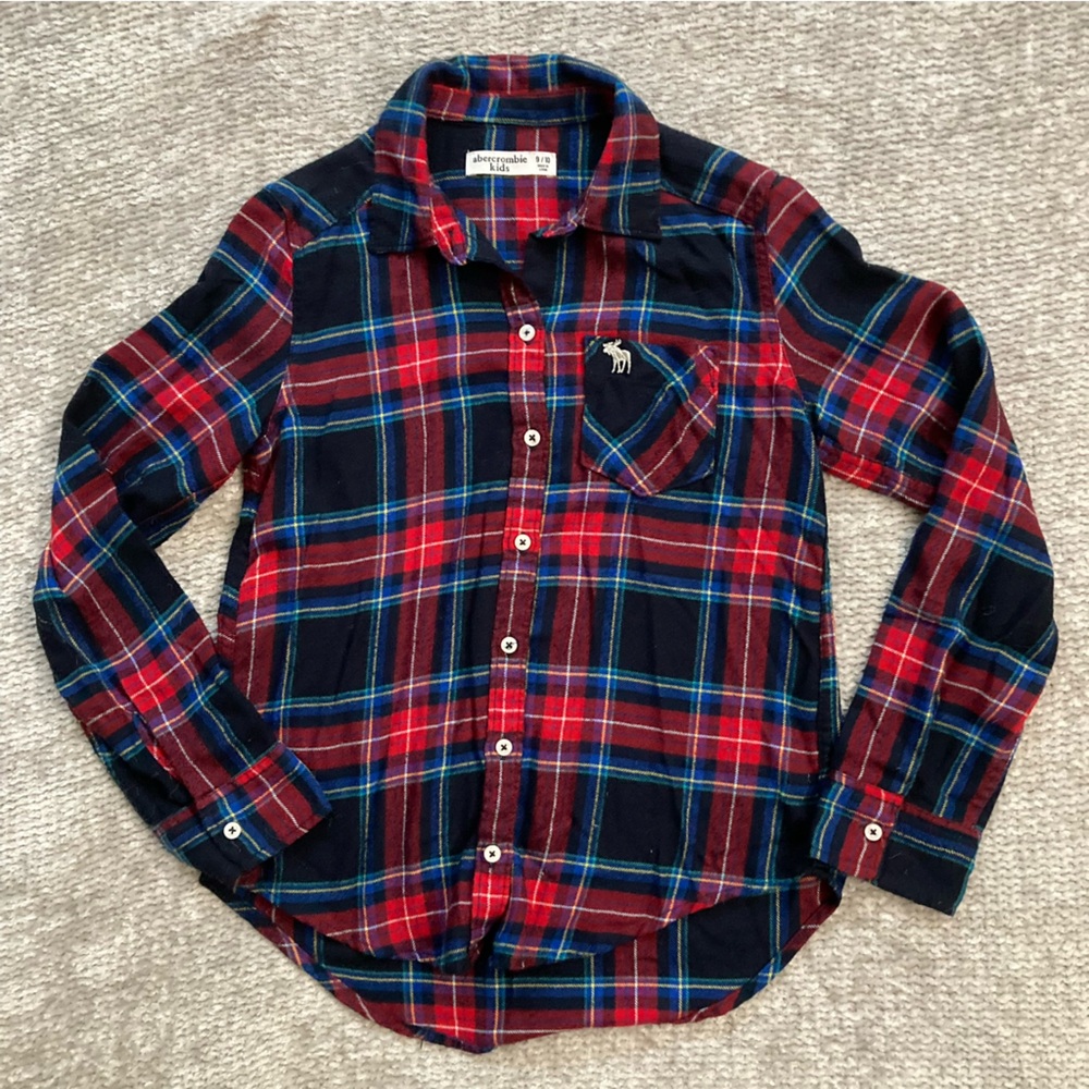 Abercrombie Kids Flannel Shirt Size 9/10 Plaid Red Navy Fall Winter Soft